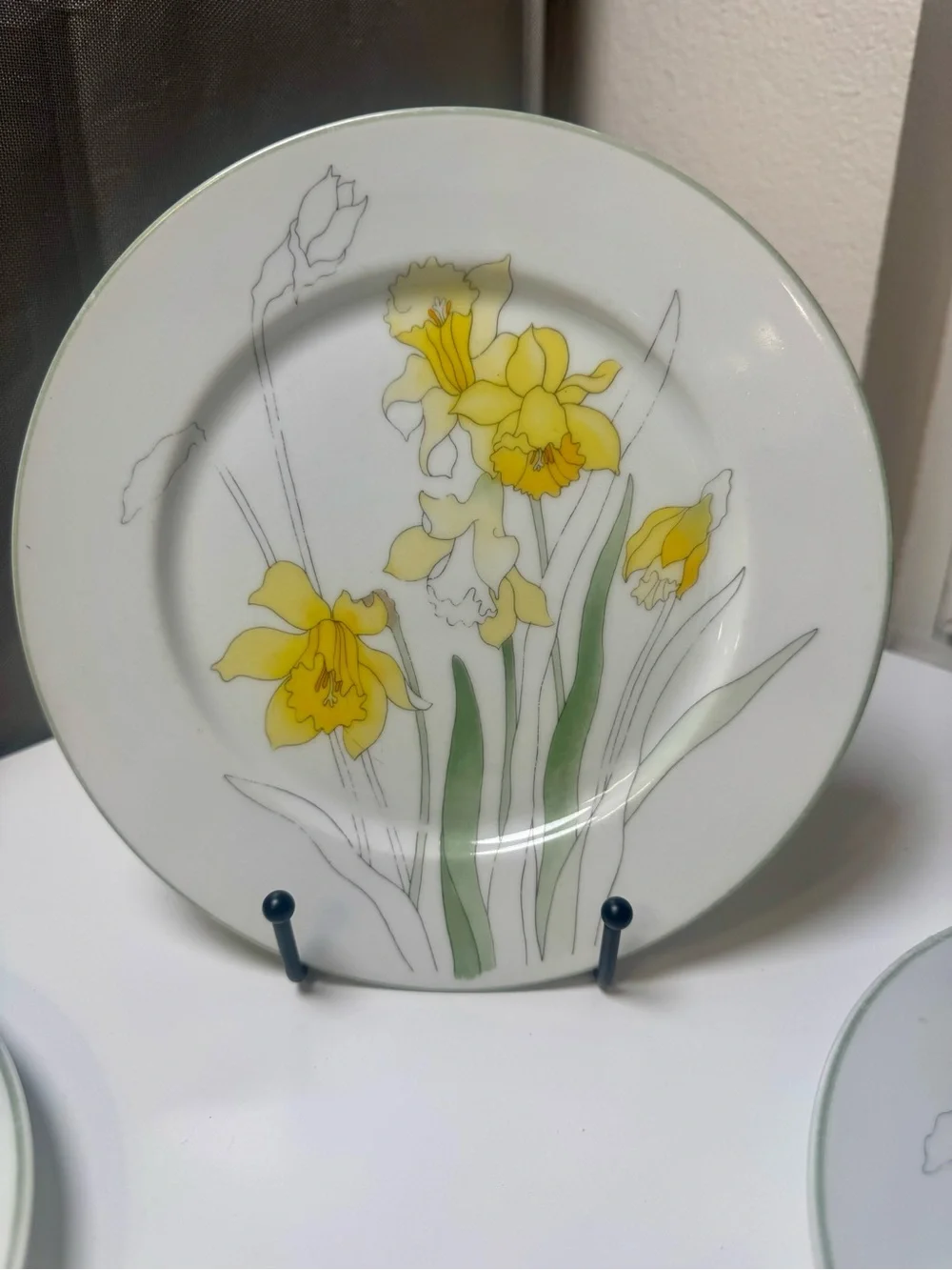 Vintage Block Spal Yellow Daffodil Floral Dinner Plates - Set of 4, 1983
